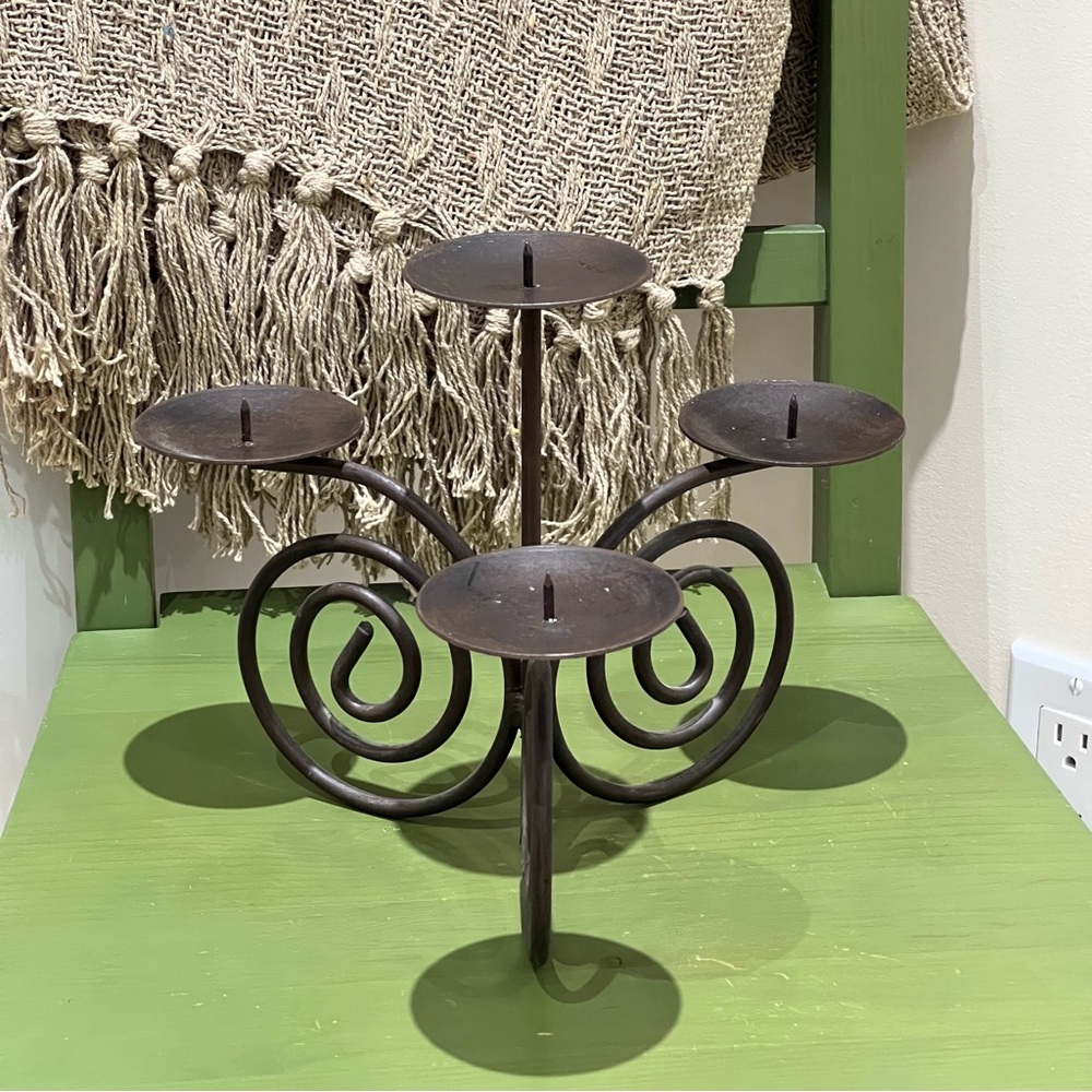 Vintage Wrought Iron Scroll Candle Holder for 4 Candles